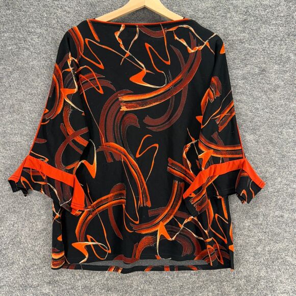 Lior Blouse Women L Large Black Geometric Long Sleeve Round Neck Pullover Casual - Picture 2 of 8